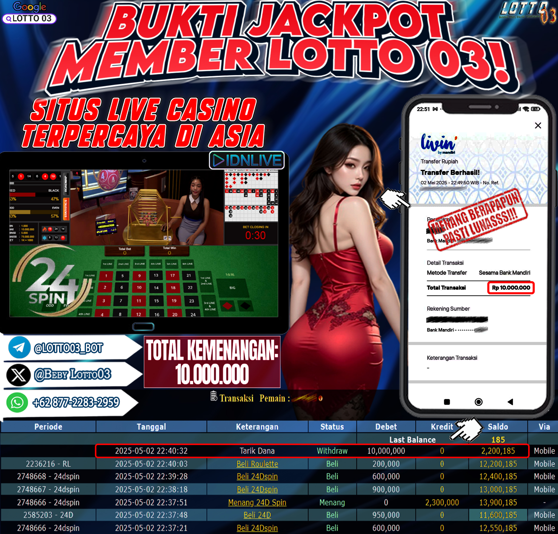 Bukti Kemenangan Casino 24D Spin