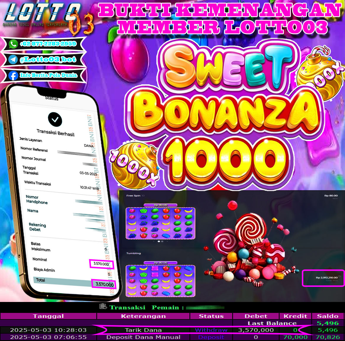 Bukti Kemenangan Pragmatic Sweet Bonanza 1000