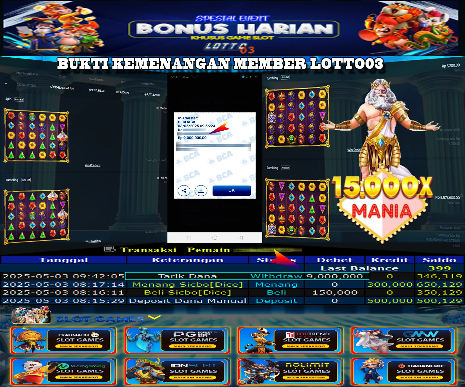 Bukti Kemenangan Pragmatic Slot 15.000X Mania