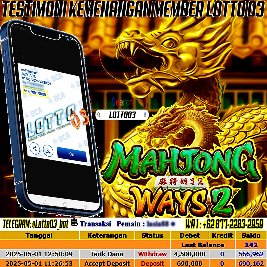 Lotto03 : Bukti Kemenangan Pg Soft Mahjong Ways 2