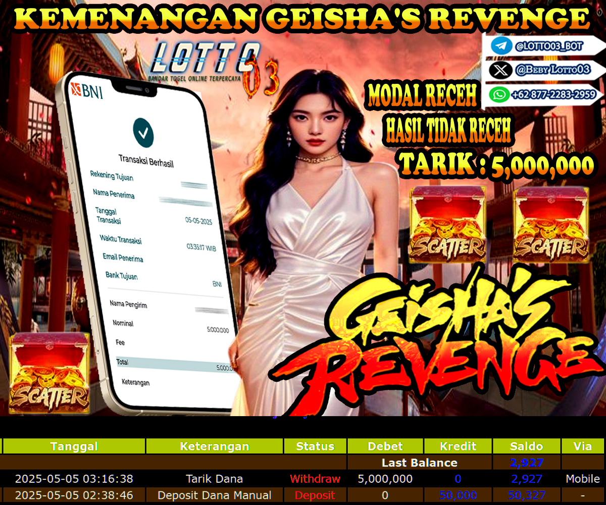 Bukti Kemenangan PG Soft geisha's revenge 05 Mei 2025